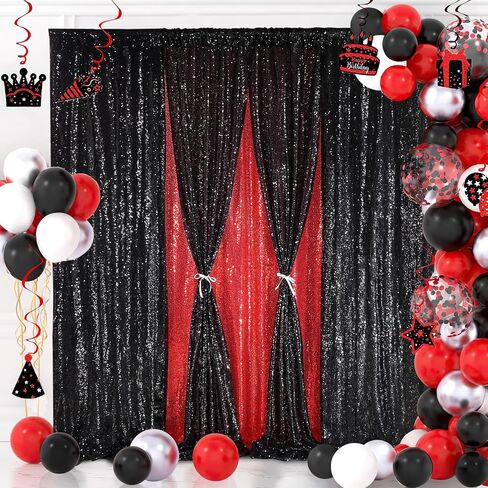 Black Sequin Backdrop 8ft x 8ft Glitter Photo Booth Black Backdrop Curtains in Kuwait