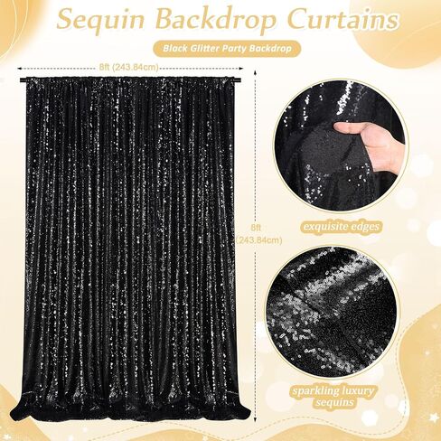 Black Sequin Backdrop 8ft x 8ft Glitter Photo Booth Black Backdrop Curtains in Kuwait