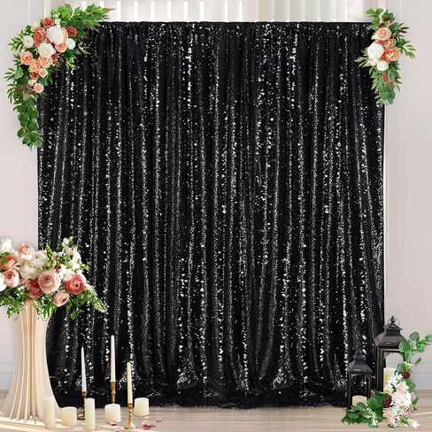 Black Sequin Backdrop 8ft x 8ft Glitter Photo Booth Black Backdrop Curtains in Kuwait