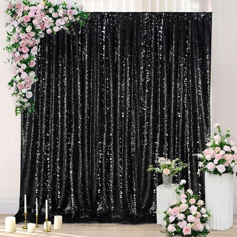 Black Sequin Backdrop 8ft x 8ft Glitter Photo Booth Black Backdrop Curtains in Kuwait