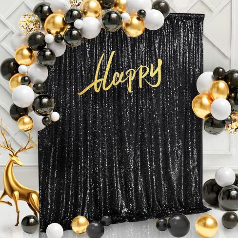 Black Sequin Backdrop 8ft x 8ft Glitter Photo Booth Black Backdrop Curtains in Kuwait