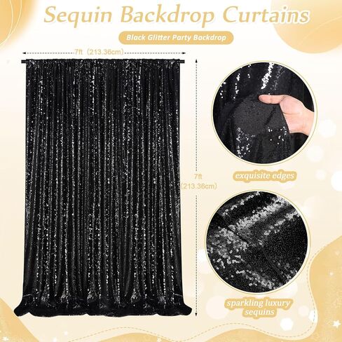Black Sequin Backdrop 8ft x 8ft Glitter Photo Booth Black Backdrop Curtains in Kuwait