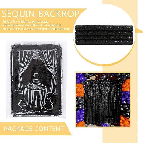 Black Sequin Backdrop 8ft x 8ft Glitter Photo Booth Black Backdrop Curtains in Kuwait