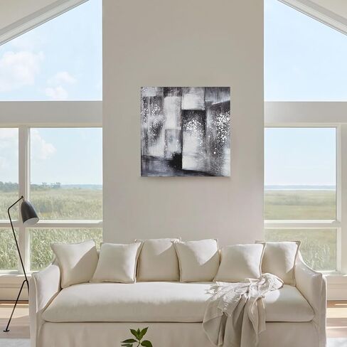 TwoOases Hand Painted Oil Painting, Blue and Grey Wall ArtWork, Modern Ocean and Beach Abstract Canvas Picture, Living Room Bedroom Dinner Room Home Decor Art Painting 40X20in in Saudi Arabia