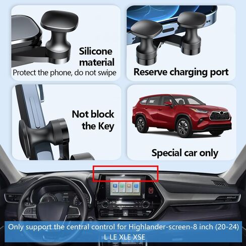 Car Phone Holder for Toyota Highlander 2020-2024 Limited Platinum 12.3 inch touchscreen Auto Accessories Navigation Screen Bracket Interior Decoration Cell Phone Mount （Not Fit Grand Highlander in Saudi Arabia