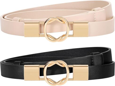 JASGOOD Women's Skinny Leather Belts Ladies Adjustable Thin Waist Belts for Jeans Pants Dresses with Gold Buckle in Saudi Arabia