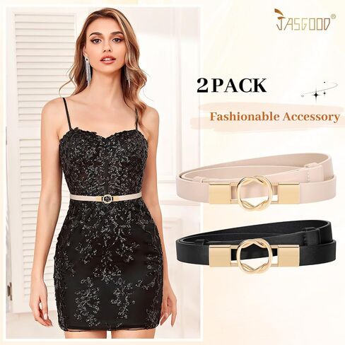 JASGOOD Women's Skinny Leather Belts Ladies Adjustable Thin Waist Belts for Jeans Pants Dresses with Gold Buckle in Saudi Arabia