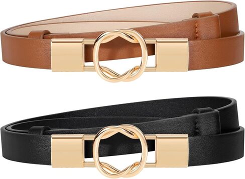 JASGOOD Women's Skinny Leather Belts Ladies Adjustable Thin Waist Belts for Jeans Pants Dresses with Gold Buckle in Saudi Arabia