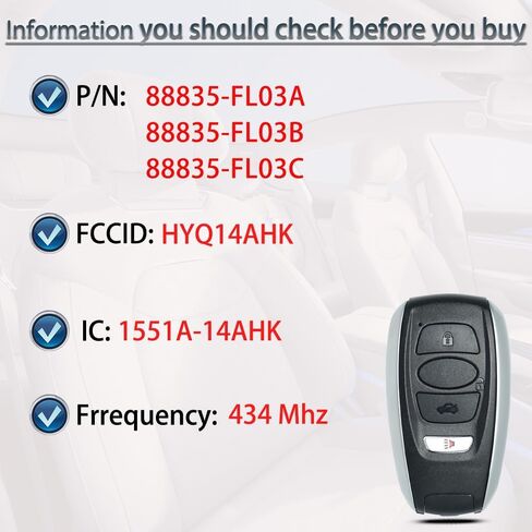 Smart Key Fob Fits for Subaru Forester Outback Legacy Crosstrek Ascent BRZ Impreza WRX STI 2017-2023 Keyless Entry Remote Control Key Replacement HYQ14AHK 88835-FL03A in Saudi Arabia