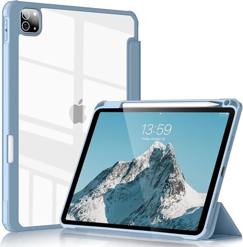 حافظة Kenke لجهاز iPad 11 بوصة Pro الجيل الرابع/الثالث/الثاني/الأول 2022/2021/2020/2018، حامل أقلام مدمج، تنبيه/غفو تلقائي، حامل هجين نحيف ثلاثي الطي وغطاء خلفي شفاف ذكي - أسود in Kuwait