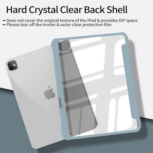 حافظة Kenke لجهاز iPad 11 بوصة Pro الجيل الرابع/الثالث/الثاني/الأول 2022/2021/2020/2018، حامل أقلام مدمج، تنبيه/غفو تلقائي، حامل هجين نحيف ثلاثي الطي وغطاء خلفي شفاف ذكي - أسود in Kuwait