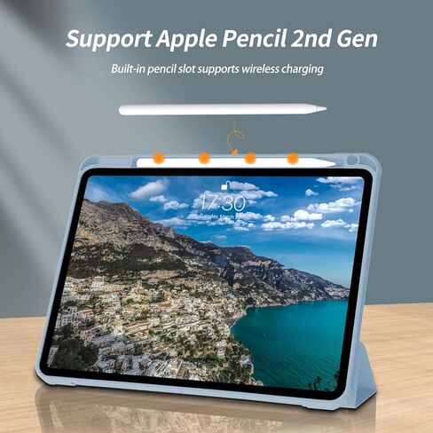 حافظة Kenke لجهاز iPad 11 بوصة Pro الجيل الرابع/الثالث/الثاني/الأول 2022/2021/2020/2018، حامل أقلام مدمج، تنبيه/غفو تلقائي، حامل هجين نحيف ثلاثي الطي وغطاء خلفي شفاف ذكي - أسود in Kuwait