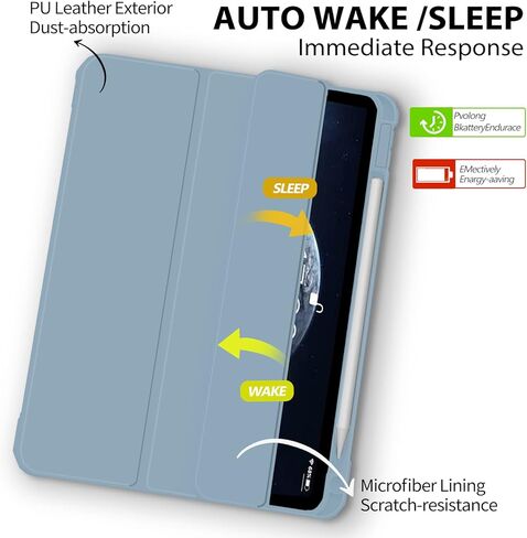 حافظة Kenke لجهاز iPad 11 بوصة Pro الجيل الرابع/الثالث/الثاني/الأول 2022/2021/2020/2018، حامل أقلام مدمج، تنبيه/غفو تلقائي، حامل هجين نحيف ثلاثي الطي وغطاء خلفي شفاف ذكي - أسود in Kuwait