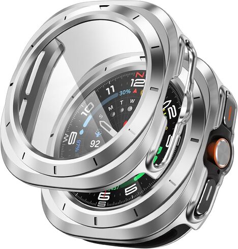 FULLIFE متوافق مع حافظة Samsung Galaxy Watch Ultra مقاس 47 ملم للرجال والنساء، حافظة متينة مع غطاء حماية كامل عالي الدقة من الزجاج المقسى لساعة Galaxy Watch 7 Ultra (2024) in Kuwait