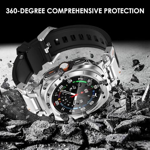 FULLIFE متوافق مع حافظة Samsung Galaxy Watch Ultra مقاس 47 ملم للرجال والنساء، حافظة متينة مع غطاء حماية كامل عالي الدقة من الزجاج المقسى لساعة Galaxy Watch 7 Ultra (2024) in Kuwait
