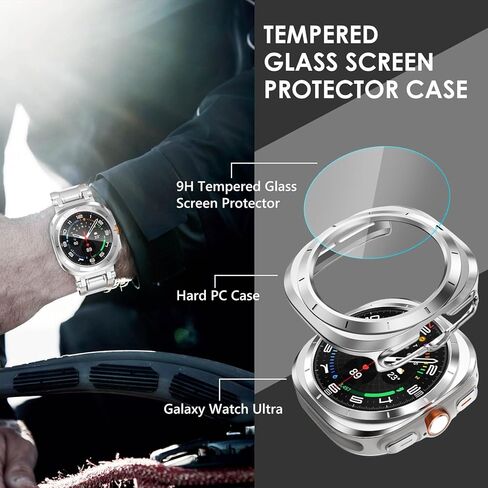 FULLIFE متوافق مع حافظة Samsung Galaxy Watch Ultra مقاس 47 ملم للرجال والنساء، حافظة متينة مع غطاء حماية كامل عالي الدقة من الزجاج المقسى لساعة Galaxy Watch 7 Ultra (2024) in Kuwait
