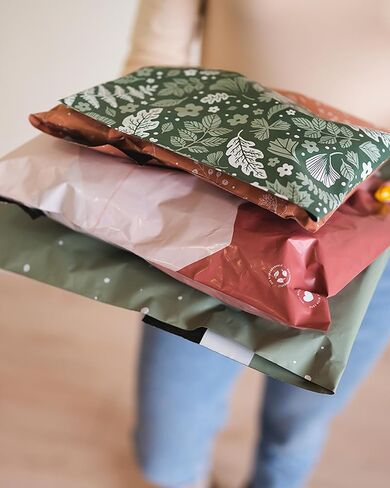 رسائل بريدية قابلة للتحلل البيولوجي من إمباك - 25 حزمة مقاس 10 × 33 سم - مظاريف شحن ذاتية الغلق للشركات الصغيرة - حقائب بريدية مطبوعة ومقاومة للماء - مقاومة للتمزق والثقب - ياقوتي دائم الخضرة in Kuwait