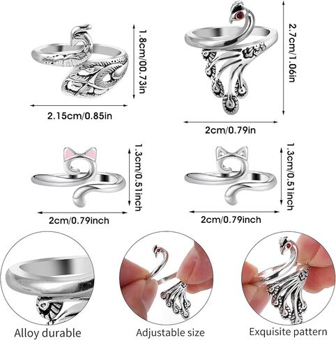 Dimeho 4 Pack Adjustable Knitting Rings Crochet Finger Loop Yarn Guide Holder Peacock Weaving Hook Braided Open Thimble for DIY Craft Accessories Women Mother Grandma Present (Style 2) in Saudi Arabia