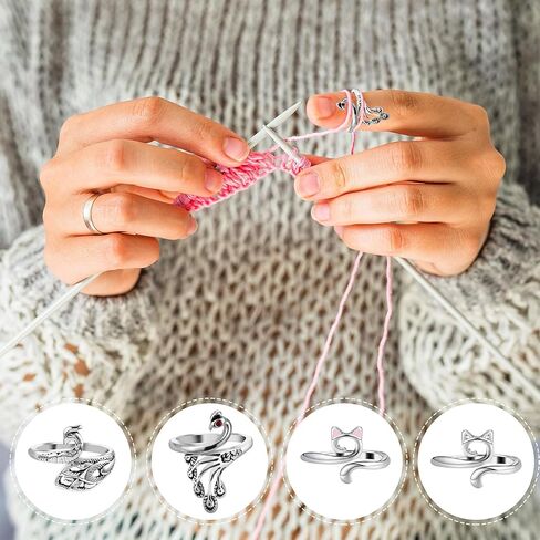 Dimeho 4 Pack Adjustable Knitting Rings Crochet Finger Loop Yarn Guide Holder Peacock Weaving Hook Braided Open Thimble for DIY Craft Accessories Women Mother Grandma Present (Style 2) in Saudi Arabia