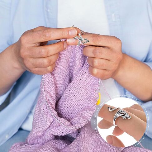 Dimeho 4 Pack Adjustable Knitting Rings Crochet Finger Loop Yarn Guide Holder Peacock Weaving Hook Braided Open Thimble for DIY Craft Accessories Women Mother Grandma Present (Style 2) in Saudi Arabia