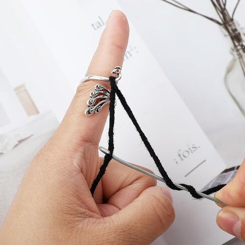 Dimeho 4 Pack Adjustable Knitting Rings Crochet Finger Loop Yarn Guide Holder Peacock Weaving Hook Braided Open Thimble for DIY Craft Accessories Women Mother Grandma Present (Style 2) in Saudi Arabia