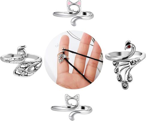 Dimeho 4 Pack Adjustable Knitting Rings Crochet Finger Loop Yarn Guide Holder Peacock Weaving Hook Braided Open Thimble for DIY Craft Accessories Women Mother Grandma Present (Style 2) in Saudi Arabia