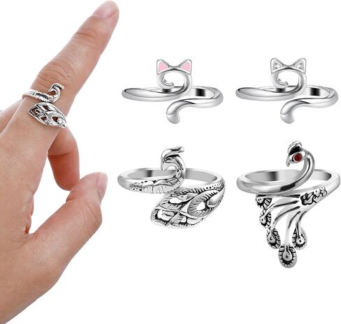 Dimeho 4 Pack Adjustable Knitting Rings Crochet Finger Loop Yarn Guide Holder Peacock Weaving Hook Braided Open Thimble for DIY Craft Accessories Women Mother Grandma Present (Style 2) in Saudi Arabia