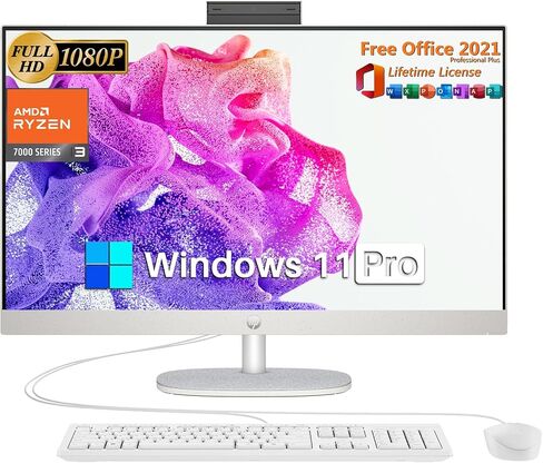 HP 27" All-in-One FHD Touchscreen Desktop Computer, Intel Ultra 7 155U, 32GB DDR5 RAM, 2TB SSD, Wireless KB & Mouse, Adjustable Height, HD Webcam, Windows 11 Pro & Microsoft Office Lifetime License in Saudi Arabia