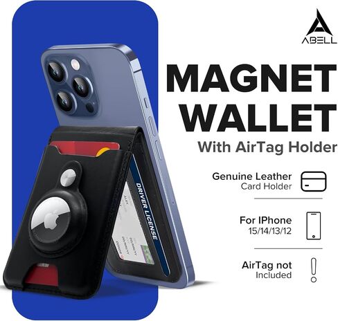 ABELL Magnet Wallet Phone Kickstand With AirTag Holder - 100% Genuine Leather Card Holder for Phone Case Magnetic - Foldable Magsafe Wallet Stand for iPhone 16/15/14/13/12 - Magsafe iPhone Accessories in Saudi Arabia