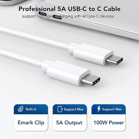 شاحن Mac Book Pro - شاحن USB C بقوة 96 وات شاحن سريع لأجهزة MacBook Air وiPad Pro وiPhone 15 وشاحن الكمبيوتر المحمول من النوع C شحن سريع، يتضمن كابل شحن in Kuwait