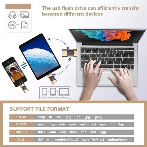 محرك أقراص فلاش USB 4 في 1 سعة 64 جيجابايت مع محول من النوع C للهاتف والوسادة، عصا صور، محركات أقراص USB خارجية عالية السرعة لتخزين الصور لحفظ المزيد من الصور ومقاطع الفيديو (ذهبي) in Kuwait