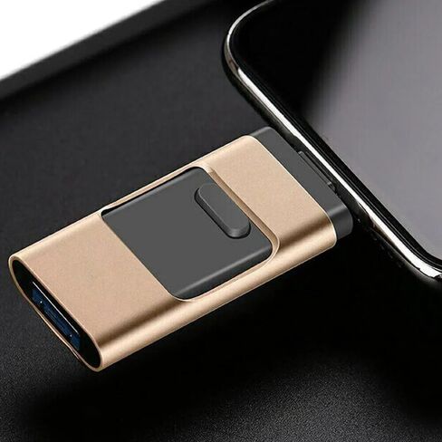محرك أقراص فلاش USB 4 في 1 سعة 64 جيجابايت مع محول من النوع C للهاتف والوسادة، عصا صور، محركات أقراص USB خارجية عالية السرعة لتخزين الصور لحفظ المزيد من الصور ومقاطع الفيديو (ذهبي) in Kuwait