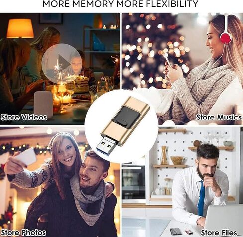 محرك أقراص فلاش USB 4 في 1 سعة 64 جيجابايت مع محول من النوع C للهاتف والوسادة، عصا صور، محركات أقراص USB خارجية عالية السرعة لتخزين الصور لحفظ المزيد من الصور ومقاطع الفيديو (ذهبي) in Kuwait