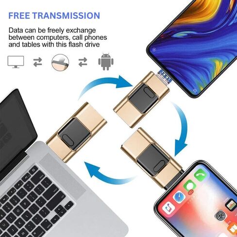 محرك أقراص فلاش USB 4 في 1 سعة 64 جيجابايت مع محول من النوع C للهاتف والوسادة، عصا صور، محركات أقراص USB خارجية عالية السرعة لتخزين الصور لحفظ المزيد من الصور ومقاطع الفيديو (ذهبي) in Kuwait