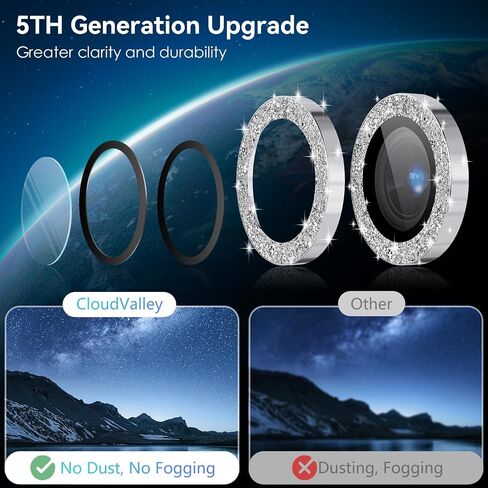 واقي عدسة الكاميرا CloudValley لهاتف iPhone 15 Pro / 15 Pro Max، غطاء كاميرا من الزجاج المقوى فائق الدقة [صديق للحافظة] حلقة واقية لشاشة عدسة فردية معدنية، تيتانيوم أزرق لامع in Kuwait