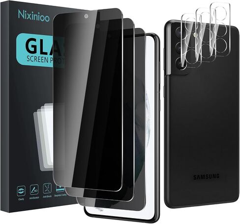 3 Pack Privacy Screen Protector for Samsung Galaxy S21 5G With 3 Pack Camera Lens Protector, Anti Spy Tempered Glass, 9H Hardness, Black Protector Anti Spy, Anti-Scratch, Bubble Free in Saudi Arabia