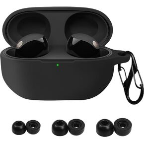 for Sony WF-1000XM5 Case Cover with Replacement Ear Tips(S/M/L), Protective Silicone Case for Sony WF-1000XM5 with 3 Pairs Eartips (Black)