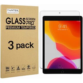 TANTEK [3-Pack Screen Protector for iPad 8/7 (10.2-Inch, 2020/2019 Model, 8th/7th Generation),Tempered Glass Film,Ultra Clear,Anti Scratch,Bubble Free,Apple Pencil Compatible