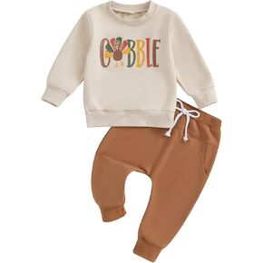 Lesimsam Toddler Baby Boy Thanksgiving Outfit Turkey Crewneck Sweatshirt Top Jogger Pants Set 2Pcs Fall Winter Clothes