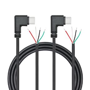 Short Right Angle USB C to 4 Pin Bare Wire Open End Wire 11inch, 90 Degree USB Type C Male Plug 4 Pin Pigtail Power and Data Cable 5V/2A, for USB Type C Device Replacement Repair DIY Cable(4Pcs