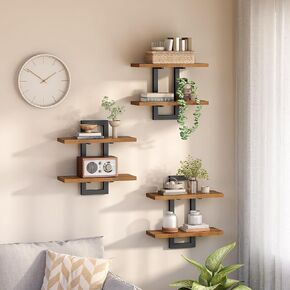 Floating Shelves, 15 Inch Wall Shelf Set of 2, Wall Mounted Storage Shelves 2-Tier, Hanging Bathroom Shelves, for Living Room, Bedroom, Bathroom, Kitchen, Rustic Brown and Black BF32BJ01