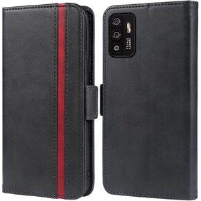 Compatible with ZTE ZMAX 11/Z6251 Wallet Case Wrist Strap Lanyard Carbon Fiber and Leather Flip Card Holder Stand Cell Accessories Mobile Folio Phone Cover for ZTE Z6251 Women Men Black