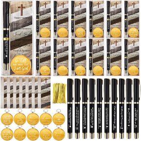 Spakon 50 Sets Father's Day Gifts Christian Gifts for Men, Include Bible Verse Pens Bamboo Christian Pen Bulk Pocket Compass Religious Bible Bookmark Inspirational Christian Gifts for Women Men