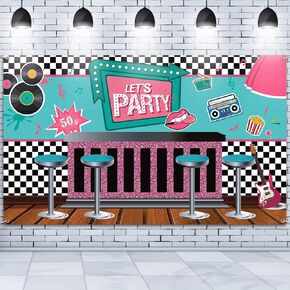 Back to 50's Rock and Roll Party Banner Rocking Party Backdrop 1950s Soda Shop Banner Retro Diner Party Decoration Background Photography Photo Props for Disco Studio Booth Supplies, 72.8 x 43.3 inch