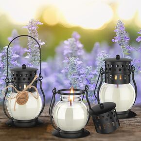 Citronella Candles Outdoor, 3PCS Scented Candles with Vintage Metal Lantern Holder, Natural Citronella Soy Wax Candles, Lemongrass Candles for Camping, Gift for Women, Mother(3x2.5oz)