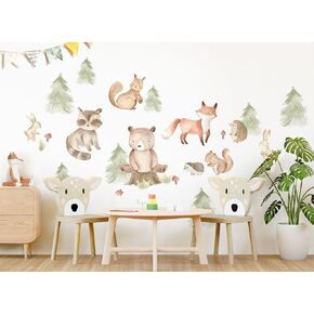 Woodland Nursery Wall Decals for Baby Nursery - Pastel Animal Bedroom Decor - Woodland Animals Wall Decals Stickers Decoration for Bedroom Playroom Classroom, Forest Wall Stickers Art Vinyl (M)
