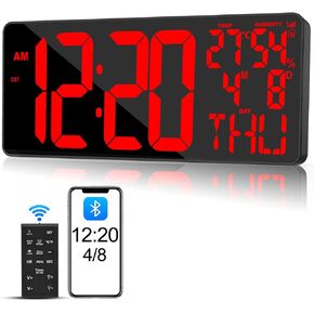 [2024 New] Bluetooth Large Digital Wall Clock/Auto-sync Time, 18 Inch Large Digital Timer with Remote Control, Auto DST, Alarm, Temperature and Date - Easy to Read and Set Digital Clock Large Display