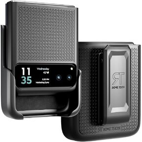 حافظة لهاتف Motorola Razr Plus 2023 مع مشبك، غطاء قلاب بحزام Moto Razor 40 Ultra مع شريط لاصق، حافظة هاتف خلوي متينة ذات قبضة Rome Tech لهاتف Motorola Razr+ 2023 (أسود)