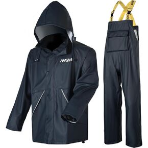 Workwear Rain Suit for Men Heavy Duty PVC Waterproof Durable Fishing Bib Pants Combo (Dark Blue, Medium)
