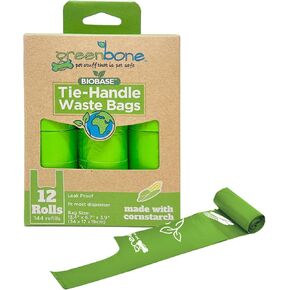 Bio Base Tie Handle Bags 12 rolls - 144 refills Leak Proof